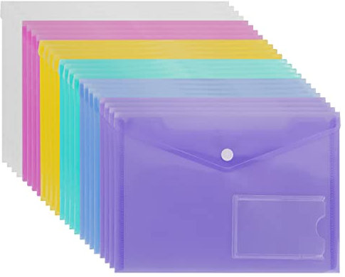 24 STÜCKE dokumententaschen A5 Document Pouches,transparente A5-Dokumentenaufbewahrungsmappe mit Taschen für Schule, Heimarbeit und Büroorganisation, mehrfarbig