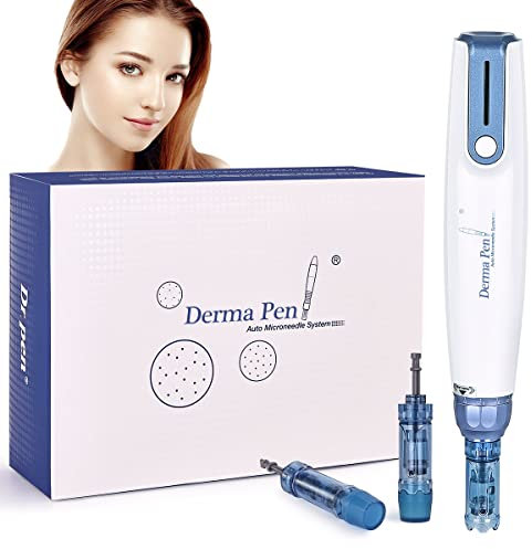 Dermapen Microneedling A9, Elektrische Derma Stift 0-2,5 mm mit LED Licht Auto Microneedle Pen für Narben, Akne, Falten, Dehnungsstreifen, Haarausfall, 2 x 12 Pin Mikronadeln Patronen Inkl.