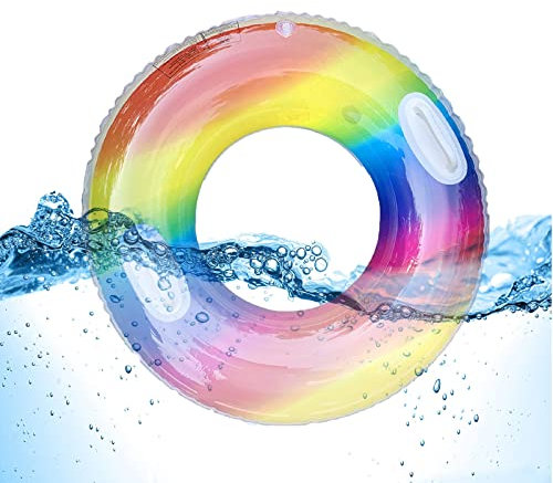 Viilich Schwimmring Erwachsene, bunt Gummiring zum Schwimmen, Aufblasbare Schwimmringe,Transparent Schwimmender Schwimmring mit handhaben, für Poolassistenzschwimmen Badering(90cm)