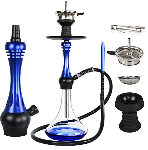 REANICE Juego completo de cachimba moderna de vidrio de 20 con accesorios para cachimba que contienen 20 puntas para la boca y papel de aluminio perforado (azul)