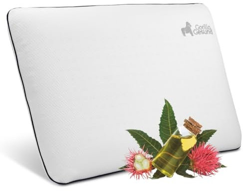 Gorilla Gesund Deluxe Nackenkissen mit Rizinusöl, Memory Foam Kopfkissen, Orthopädisches Schlafkissen, Seitenschläferkissen, Ergonomisches Nacken Kissen (66x44x11 cm)