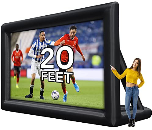 Inflatable Projector Screen, Towallmark 20FT Portable Blow Up Outside Projector Screen, Front & Rear Projection, with Rope, Air Blower, Ground Nails and Carry Bag, for Theater/Football/Backyard Party