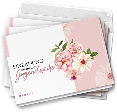 10 moderne Jugendweihe Einladungskarten - Motiv Modern Flower Blumen - Design Klappkarten Einladung Karten mit Umschlag