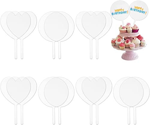 LATRAT 20 Stück Acryl Kuchen Topper, Blanko Cupcake Dekoration DIY Transparent Cupcake Topper für Geburtstagstortendekoration Geburtstag Partybedarf
