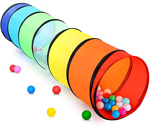 Wilwolfer Tunnel für Kinder - Spielzelt für Draußen mit Mesh-Seiten - 180cm Tunnel für Kinder motorische Fähigkeiten Baby-Krabbel-Spielzeug Klappbares Pop-up-Spielzeuggeschenk für Tiere (Regenbogen)