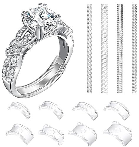 Flintronic Ringgrößenversteller für Lose Ringe, 12 Stück Transparent Ring Verkleinern, Ringgrößenversteller Abstandshalter Silikon, Ring Size Adjuster für alle Ringe,Ringschutz mit Schmuck Poliertuch
