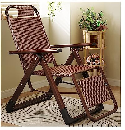 BUJOG Zero Gravity Klappbarer Liegestuhl, Rattan, verstellbar, für Terrasse, Lounge, Chaiselongue, Outdoor, Korbstühle mit Kissen, für Pool, Hof, Strand, Garten, Innenruhe, Stabiler Rahmen (Farbe: