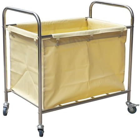 Allpax Wäschewagen 200 Liter aus Edelstahl - 88 x 54 x 89 cm (BxTxH) - Tragfähigkeit 50 kg - Wäschesack aus wasserbeständiger Oxford Stoff - 4 Lenkrollen Davon 2 mit Feststellbremse