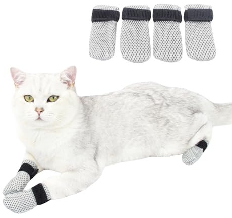 HDKUW Cat Anti-Scratch Shoes, Pet Scratch Deterrent Boots for Cats Small Dogs, Grooming Cats Accessories Nail Gloves, Adjustable Cat Claw Cover for Bathing Shaving Treatment Checking Gray L