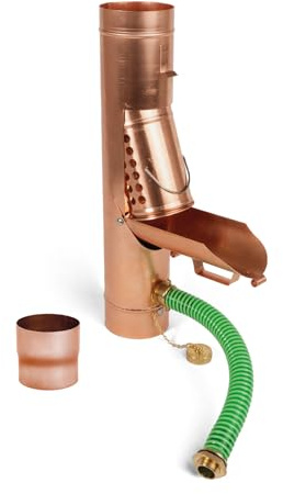 Regensammlersammler Kupfer mit Korb DN 80 inkl. Adapter Regenwasserfilter Laubabscheider für Blechfallrohre mit Ø 80 mm. Verhindert das Zusetzen und Verstopfen von Fallrohren durch Grobschmutzsieb