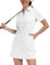 Soneven Damen Tenniskleid mit Hose 1/4 Zip Tennis Kleidung Set Kurzarm Sportkleider Sommerkleid Golfkleid Für Sport Tennis Baseball,Weiß,M