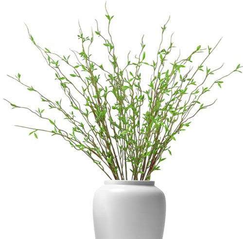 Hintyne 5PCS Pussy Willow Twigs 45 Inch Artificial Branches for Vase Fresh Green Faux Greenery Stems with 4 Stems and 36 Green Sprouts Twisted Willow Branches