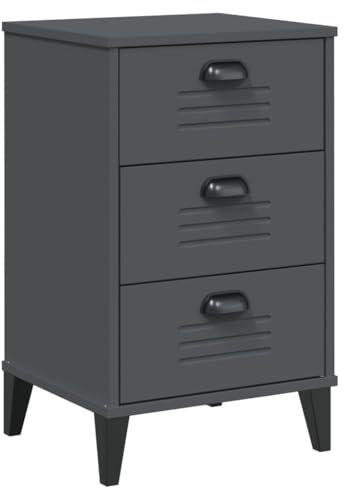 vidaXL Nachttisch, Nachtschrank mit 3 Schubladen, Nachtkommode Beistelltisch für Schlafzimmer, Nachtkonsole, Anthrazit Massivholz Kiefer