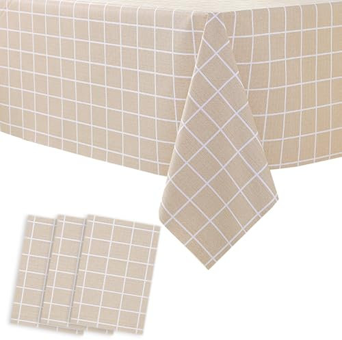 3 Stück Karierte Tischdecke 130x180cm Kaffee/Weiß Kariert Tischtuch aus Kunststoff Table Cloth Einweg Plastik Rechteckig Tischdecke mit Karierter Flagge für Küche Hochzeit Weihnachten Geburtstag Party