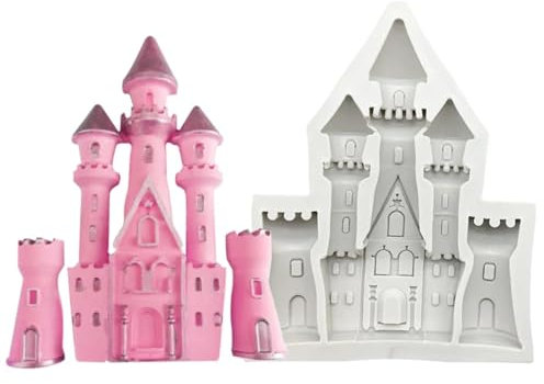 JIAPAILAIYUN Silikonformen, Backformen, 14,4 x 11,4 cm, Schloss-Silikonform, Schokolade, Cupcake, Backform, Fondant, Kuchendekoration, Werkzeug, Rosa