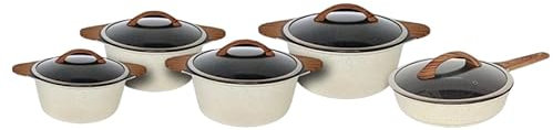 METTMANN PROFESSIONNEL Batterie de cuisine 13 pièces crème bois, Induction, Revêtement anti-adhésif, Set de Casseroles, Lot de Casseroles, Set de Cuisine, Ustensiles de cuisines