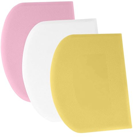 SURDOCA Dough Scraper Bench Scraper - 3P 5.9x4.3 Plastic Flexible Bowl Scraper, Sharp Edge & Angles Cake Scraper. Non-Slip Bakeware Decorating Tools Sculpting & Modeling Tools - Yellow+White+Pink