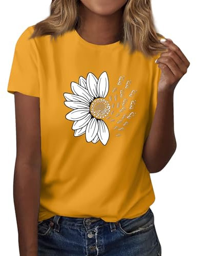 Damen Tops Tshirt Mit Aufdruck Kurzarm Tshirt Lustige Basic Shirt 2024 Bedruckte Tshirts Oberteile Sportshirt Sommer Elegant Tops Tees Fashion Pullover(Orange,3X-Large)