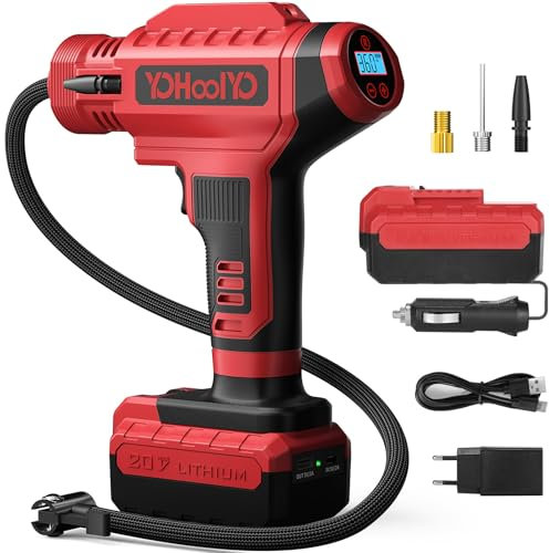 YOHOOLYO Compressore Aria Portatile per Pneumatici 150PSI Manometro Digitale LCD, luci a LED, Adatta per Auto,Biciclette, Moto e Palloncini