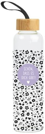 Grafik-Werkstatt Trinkflasche aus Glas mit lustigem Spruch | mit Griffschlaufe | 550 ml | Schön, das es dich gibt, Bunt