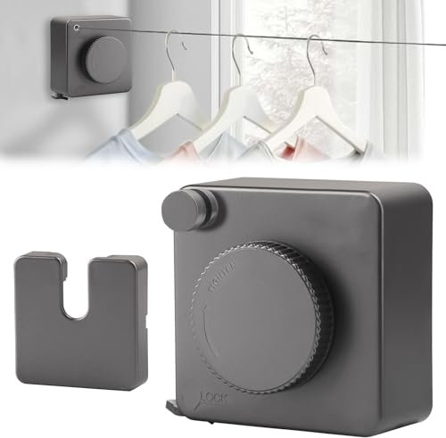 Domigard Stendibiancheria Retrattile, 4.8m Acciaio Inossidabile Stendibiancheria per Interni ed Esterni, si Estrae, si Blocca per Evitare Cedimenti, Adatto per Aalconi, Lavanderie, Bagni (Grigiastro)