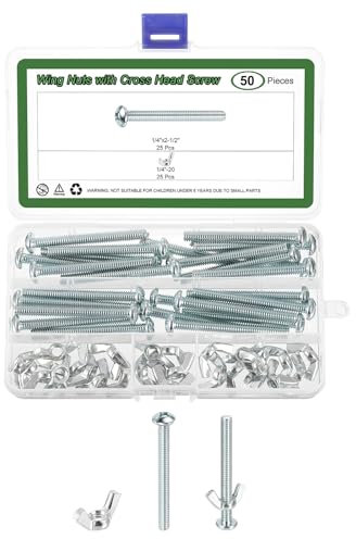 sourcing map Lot de 25 boulons à vis avec écrou papillon en acier au carbone 6,35 mm - 20 écrous papillon de serrage à la main avec vis à tête cruciforme 6,35 x 6,3 cm pour machines et équipements