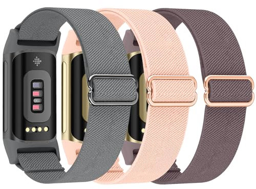 Songsier Armband für Fitbit Charge 6/Fitbit Charge 5, Atmungsaktive Verstellbare Elastische Geflochtene, Dehnbare Nylon Schlaufe Sport Ersatz Armbänder für Fitbit Charge 6/Charge 5