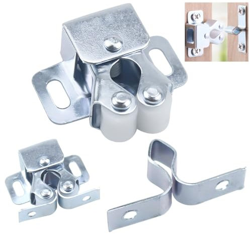Gudalea Pack of 12 Double Roller Locks, Furniture Catches, Double Roller Catches, Furniture Catches, Cupboard Door, Wardrobe Door Latch Catcher Set, Stainless Steel for Cupboard (Silver)