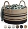 Rieeyrslza Wäschekorb für Decken 32L Geflochten Wäschesammler Baumwolle Seil Korb Faltbare Vielseitiger Aufbewahrungskorb mit Henkel Geeignet für Wohnzimmer und Schlafzimmer (Jute+Schwarz)