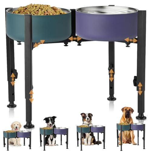 Duscdesp Raised Dog Bowl Stand,4 Heights Adjustable Raised Dog Water Bowl Dog Food Bowl Stand for Large Dogs,Stable and Non-Slip Elevated Bowls Stand,not Include Dog Bowl