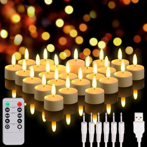 Lunartec Teelichtkerze: 24er-Set Akku-LED-Teelichter mit realistischer Flamme & Fernbedienung