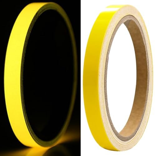 1 Rouleau Fluorescent,Bande Fluorescente Autocollante,Autocollant Fluorescent,Autocollant,Ruban Fluorescent Adhesif,pour Utilisation sur Scènes,Escaliers,Couloirs,Panneaux de Sortie,5m * 10mm(Jaune)
