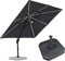 PURPLE LEAF Parasol Déporté 3 × 3 m Lumineux Solaire avec Pieds de Parasol, Base Croisée, Parasol De Jardin Extérieur Inclinable avec Manivelle pour Balcon, Jardin, Terrasse, Gris clair