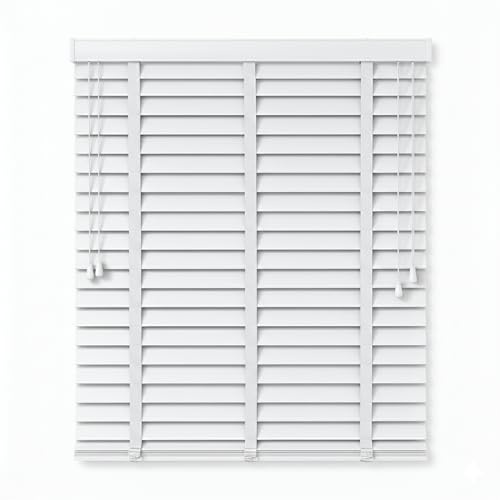 Ruby Deals Faux Wood Window Venetian Blinds with Tape - 50mm slats Trimmable Easy Fit Home Office White Window Blinds (174W x 150H cm)