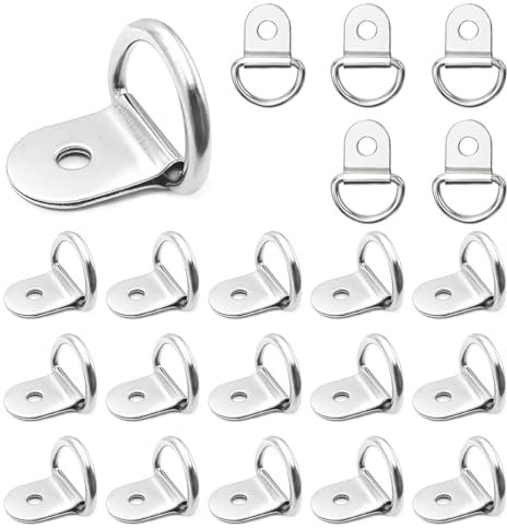 ZYEKIU 20 Piezas Argollas de Amarre Anillo de Montaje en D de Acero Inoxidable Anillo Anclaje, Plegable Argolla Amarre Gancho de Anillo para Asegurar en Remolque Botes Automóviles (Plata)