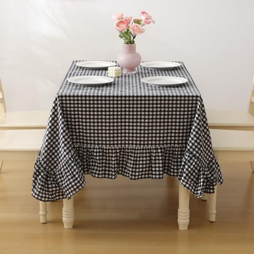 K MASANIJI Tischdecke, 100% Baumwolle, kariert, rechteckig, 304,8 x 152,4 cm, Buffet, Cottage, Kokette, Karo, Gingham, Vintage, dekorative Tischdecke, Schwarz/Weiß kariert, 304,8 x 152,4 cm