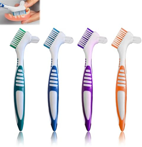 4PCS Brosse à Dents Dentier, Brosse à Prothèses, Brosse Nettoyage,Gouttiere Dentaire,Pour Prothèses,Pour Appareil Dentaire Double Angle, Brosse Nettoyage Prothèse Dentaire Portable