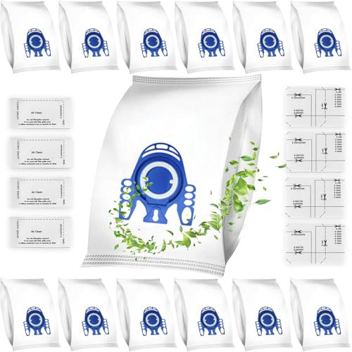 12 bolsas de aspiradora compatibles con Miele Classic C1, Complete C2 C3, S2000 S5000 S8000 Hyclean 3d Efficiency GN bolsas con 8 microfiltros
