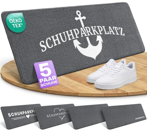 Bodenständig Schuhparkplatz Fußmatte Grau 100x33cm – rutschfeste Schuhmatte | Waschbarer Schuhteppich mit Gummiunterseite – Flache Abtropfmatte für Flur & Eingang – Schutz vor Nässe & Schmutz