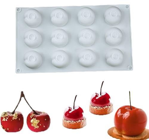 Eabdice Moule 3D en Silicone Cerise À 12 Cavités, Moule Bonbon en Forme de Cerises, Moule En Silicone Mousse à Fruits, Pour Chocolat Gâteau Muffins Brownie Pâtisserie Dessert Gelée Savon