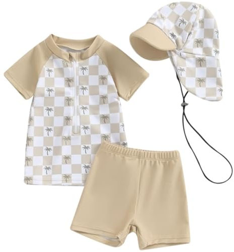 2-teilig Kleinkind Baby Jungen Badeanzug UPF 50+ UV-Schutz Kurzärmel T-Shirt + Badeshorts mit UV-Schutz Sonnenhut Rashguard Reißverschluss Badeset Schwimmanzug