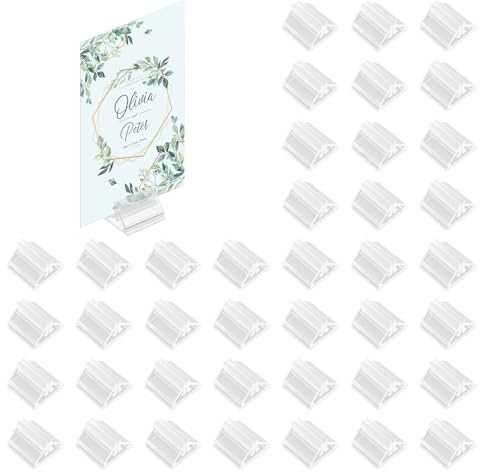 Watlikeup 40 Pcs Photo Holders For Tables,Card Stand,Place Card Holders,Table Name Stand,Menu Holder For Tables,Sign Holder,Clear Plastic Display Stands,For Wedding Photos Memos Pictures Display