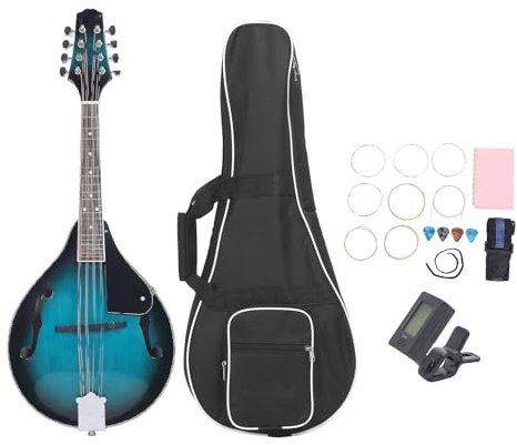 8 String Mandolin Instrument with Strings Tuner Strap Cleaning Cloth and Accessory Bag for Beginners Adults Teens