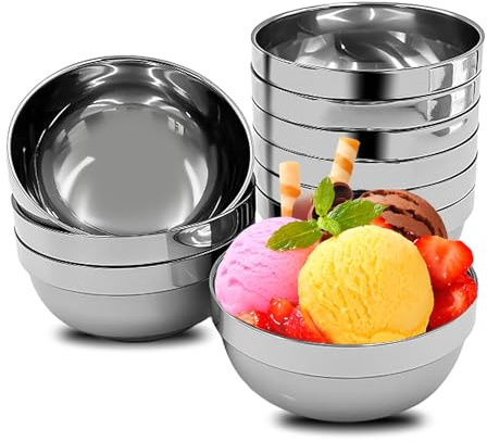 Nexboraque 10 Pack 5 Inch Stainless Steel Snack Bowls, 15 oz Metal Soup Salad Bowl Small Double-Walled Serving Dishes for Sauces, Rice, Noodle, Ice Cream