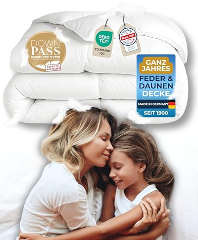nøvera® Feder- & Daunendecke 135x200 - Made in Germany | Traumhaft flauschig mit 100% Federn & Daunen | Bettdecke 135x200 - Allergiker geeignet | Ganzjahresdecke - Sommerdecke & Winterdecke | Oeko-Tex