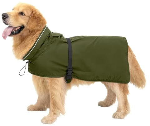 Chubasquero para Perro Zellar, Impermeable y Ajustable, Ligero con Franja Reflectante y Abertura para Correa, Cierre Fácil de Poner, Chubasquero Transpirable para Perros Medianos y Grandes (XL, Verde)