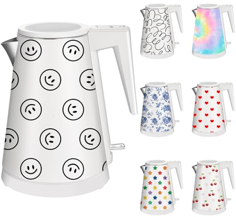 YENTEN 1,2L Kabelloser Edelstahl Wasserkocher – BPA-frei, 1000W Schnellkochender Teekocher, Metall Design, Ideal für Zuhause (Smiley)