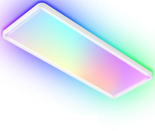 slochi LED Deckenleuchte Flach mit Fernbedienung,32w Deckenlampe Dimmbar mit Vorderes RGB-Licht,3000K-6500K,Schlafzimmer Lampe für Wohnzimmer Kinderzimmer Badezimmer Küche Flur 58x22x30cm