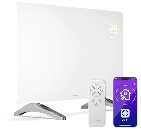 Klarstein Infrarotheizung 480W – Wandmontage & Standgerät, Thermostat, App-Steuerung, IP43, Glas-Design, Überhitzungsschutz, für Bad & Wohnzimmer, elektrische Wandheizung, Weiß