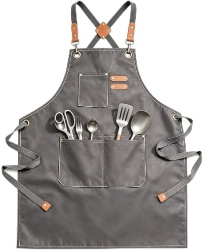 MospdyGear Canvas Kochschürze, Baumwolle Schürze mit Verstellbaren Trägern und Großen Taschen, Unisex-Schürze, Geeignet zum Kochen, Backen und Grillen
